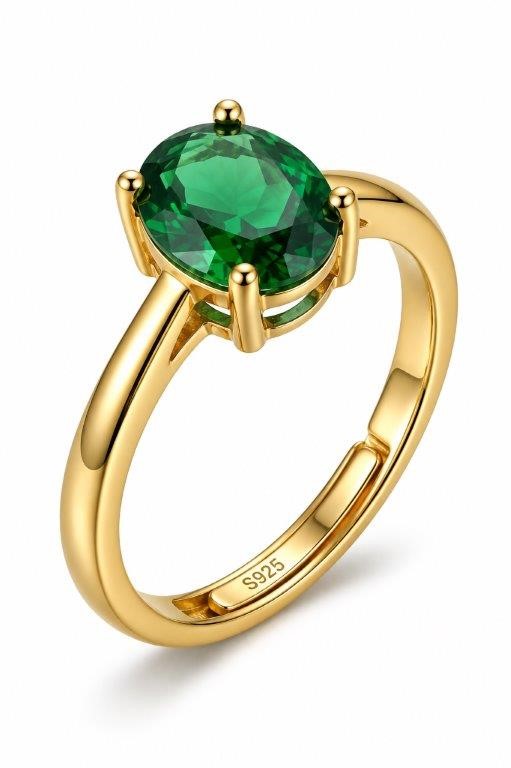 925 Sterling Silver Green Oval Cut Ring Simulated Diamonds