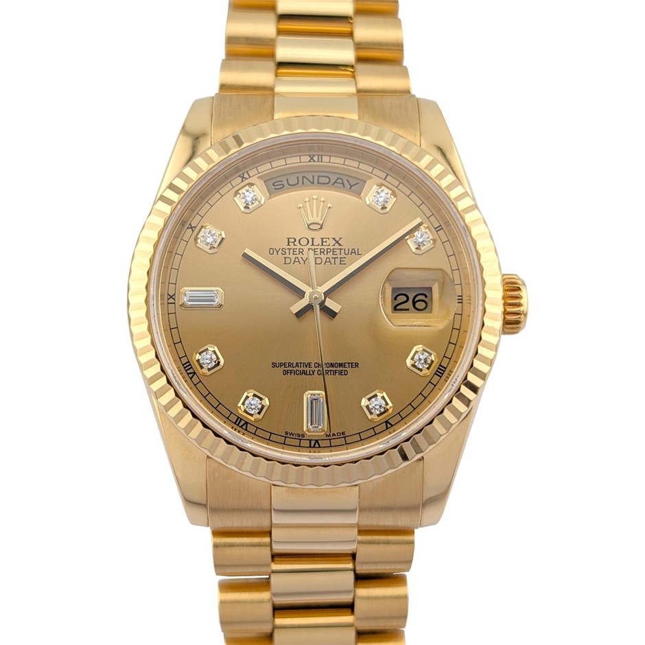 ROLEX DAY-DATE "PRESIDENT" AUTOMATIC 36MM 18K YELLOW GOLD 118238 BXO COA