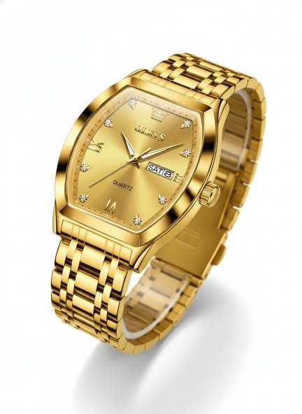 OLEVS Men's Gold-Tone Day Date Watch with Gift Box