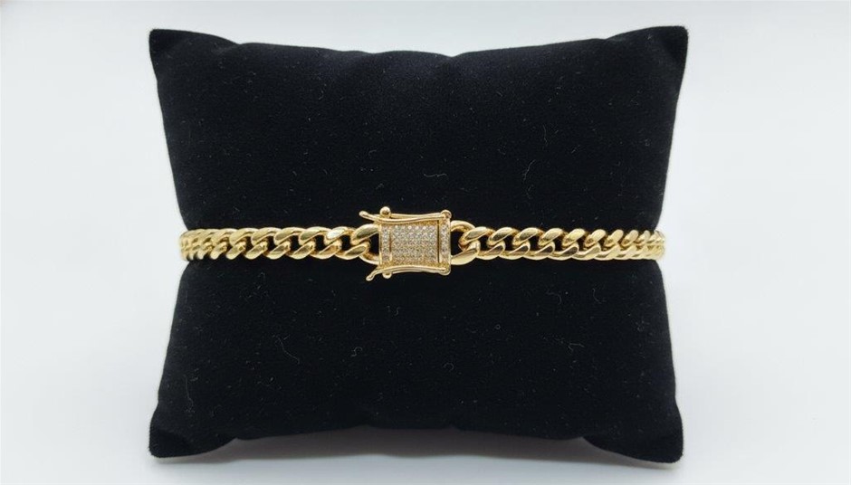 14K-Stamped Yellow Gold Bonded Cuban Bracelet -17.5cm-6mm-Bonus Gift