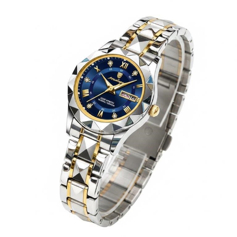 Women's Luxury Blue Dial Watch with Premium Red Leather Gift Box