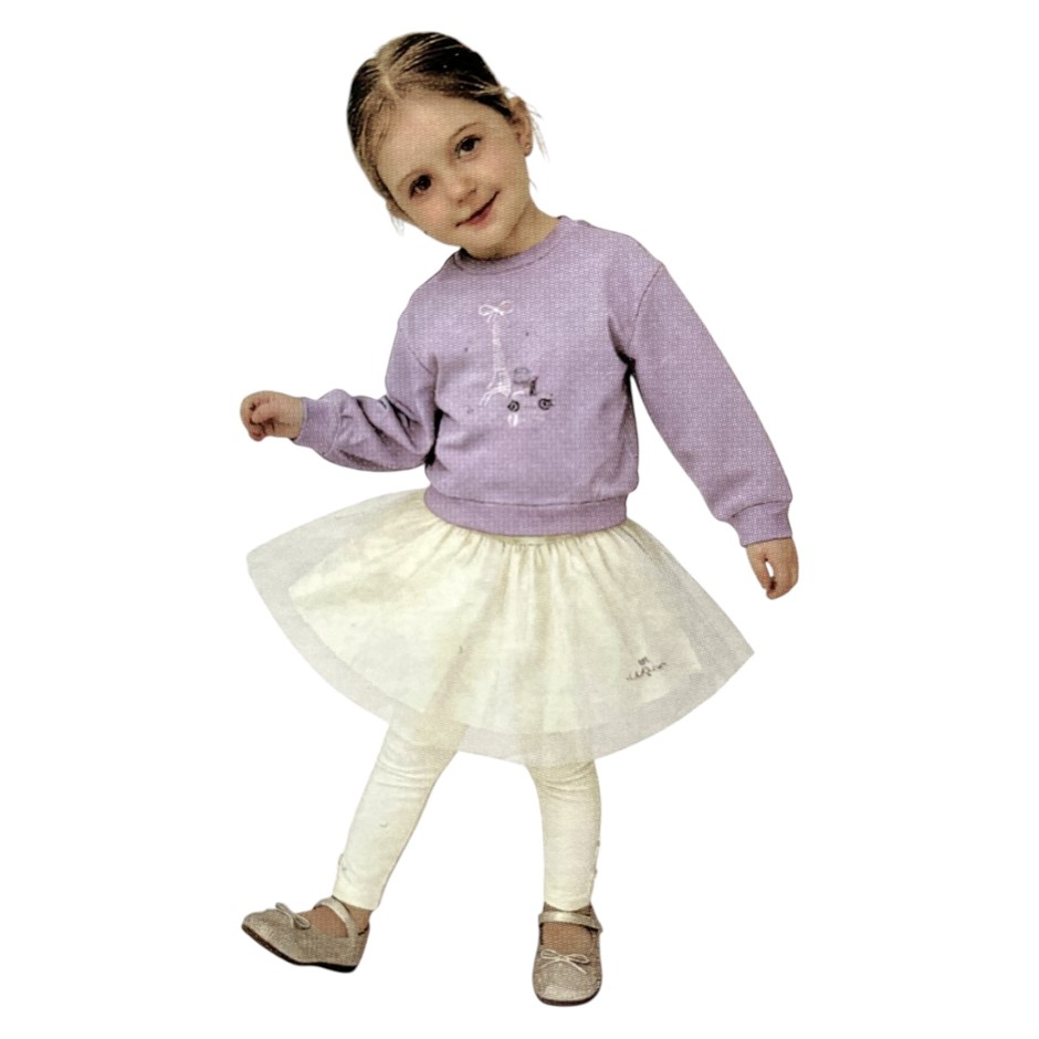 3pc LILI GAUFRETTE Girls' Set, Size 4, Purple/Cream. Incl: Pullover, Tutu &