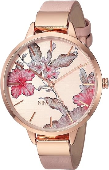 NINE WEST Women's Floral Dial Strap Watch, NW/2044YF PC21J. NB: minor marks