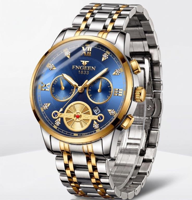 Jewelzmerchants – Luxury Two-Tone Blue Dial Waterproof Watch