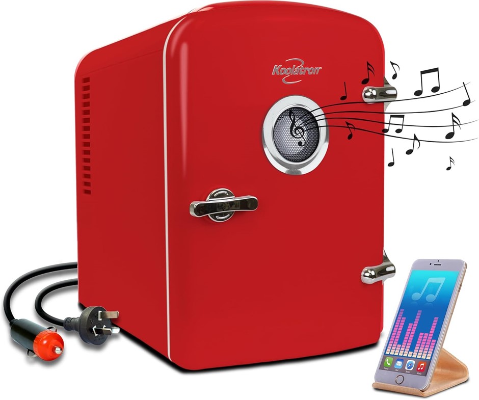 KOOLATRON 4L 6 Can Portable Mini Fridge with Bluetooth Speaker