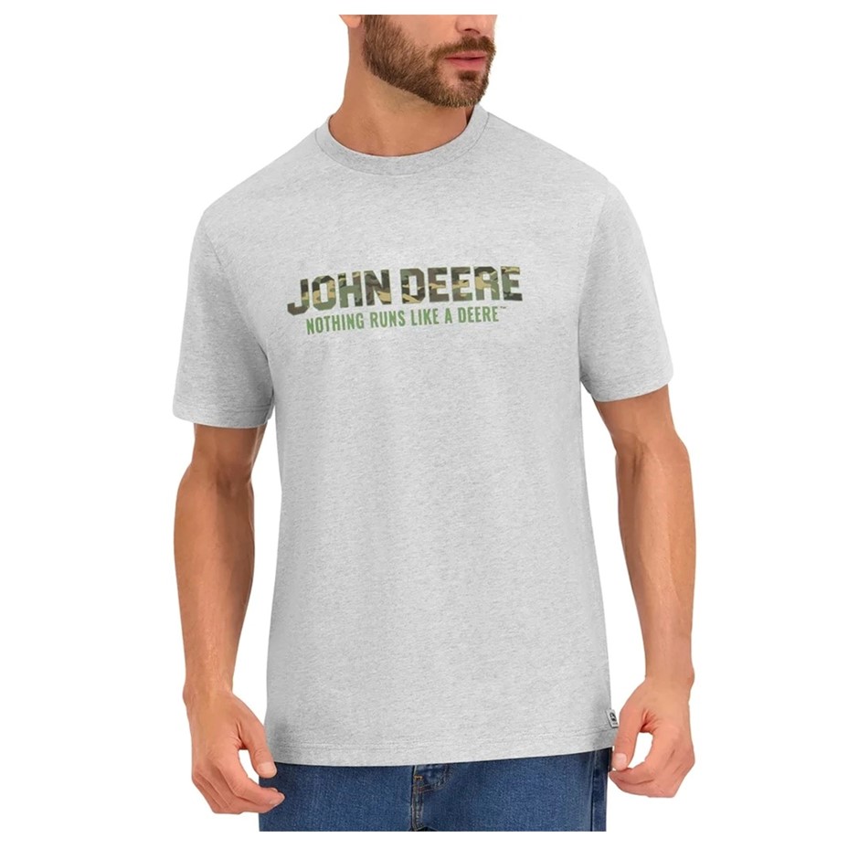 JOHN DEERE Men's Tee, Size M, 100% Cotton, Light Grey.  Buyers Note - Disco