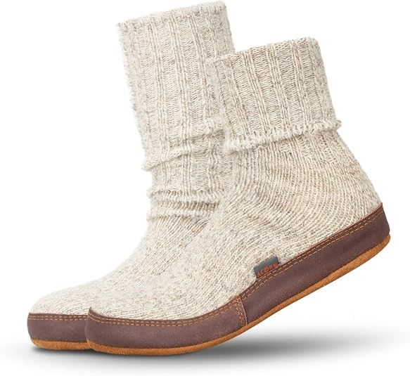 ACORN Women's Original Slipper Socks, Light Grey Ragg Wool, Size XS(6.5-7.5