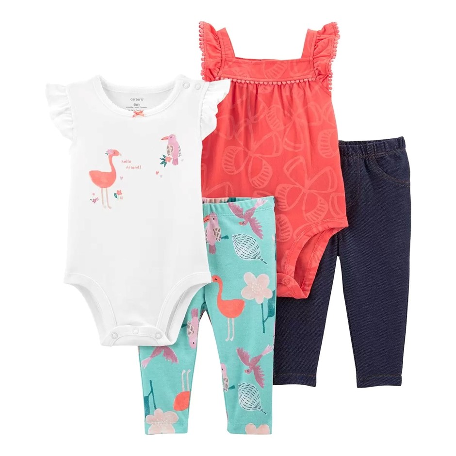 4pcs x CARTER'S Baby's Clothing Set, Size 6M, Flamingo, 1N325510. Buyers N