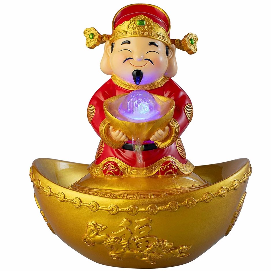 22cm Indoor Decorative God of Wealth Water Fountain. Buyers Note - Discoun