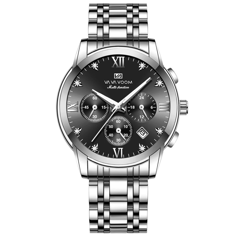 Men's Quartz Watch, with Simulated Diamonds & Multifunctional Dial