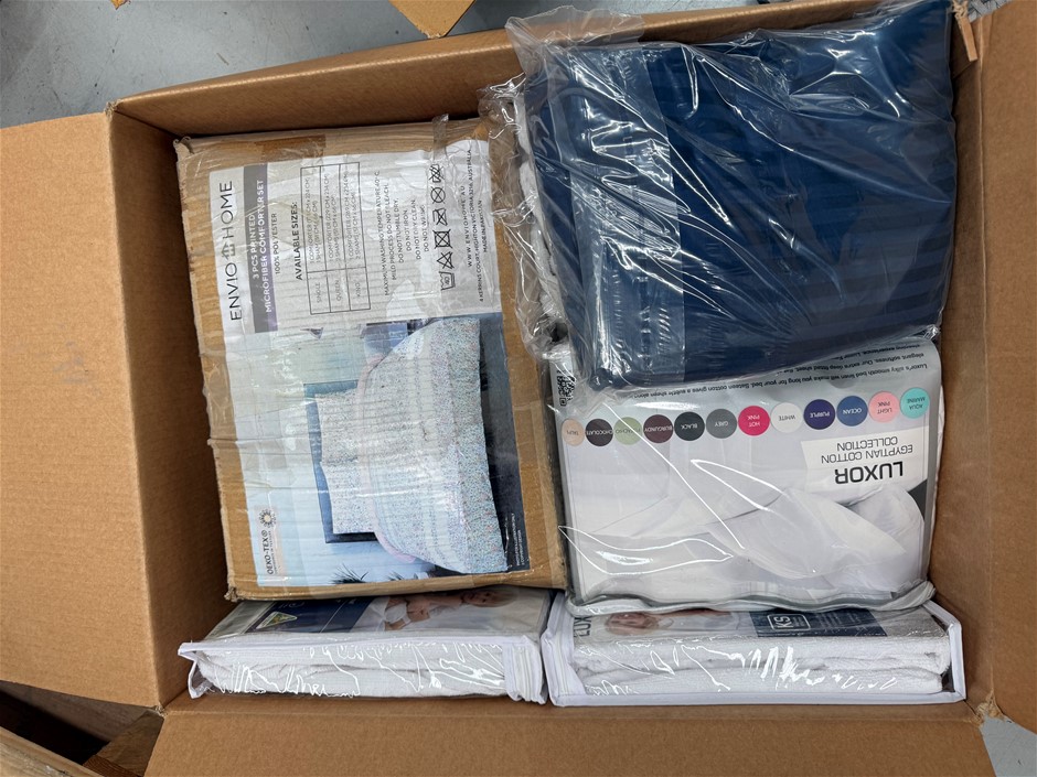 Assorted Box of Bedding incl: Sheet sets, Pillow Sheets and more. NB: Item