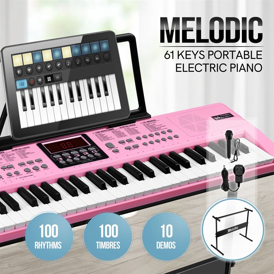 61 Key Electronic Keyboard Piano with Adjustable Stand Microphone Pink
