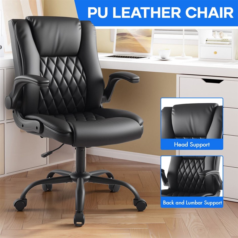Adjustable Ergonomic Executive Office Chair Reclining PU Leather Black
