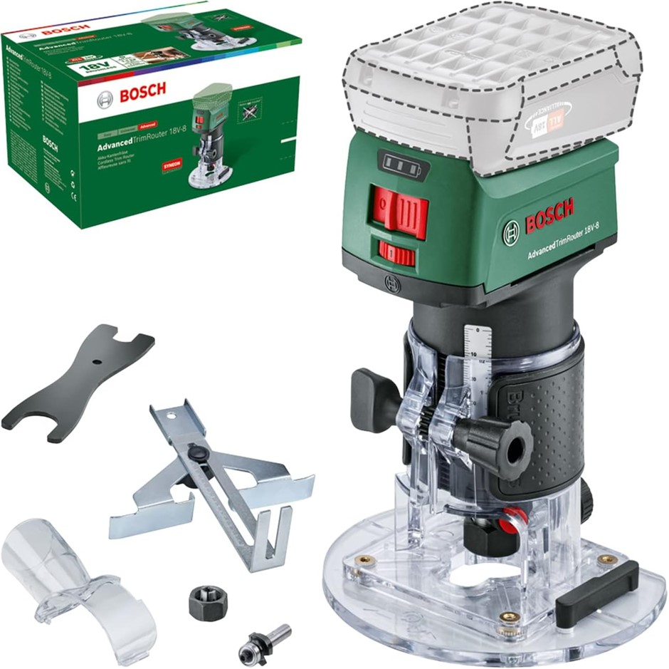 BOSCH 18V Cordless Brushless Trim Router Without Battery, Inc 3mm Round Ove