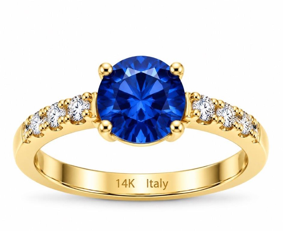 14K/Italy Stamped Yellow Gold Filled Deep Blue Solitaire Ring Bonus Gift7US