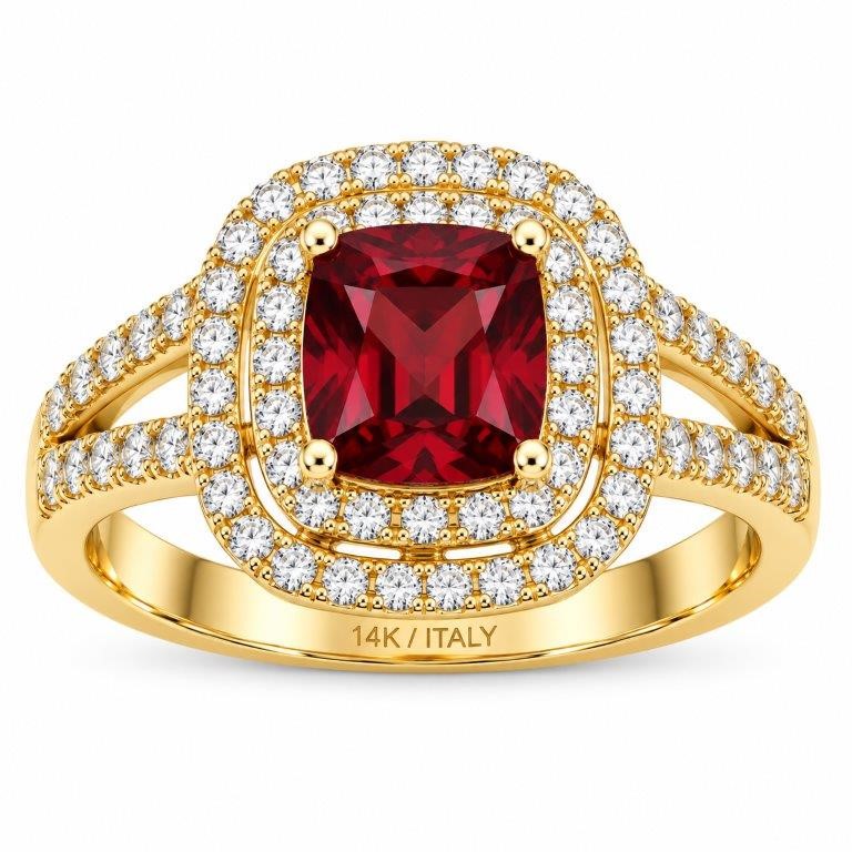 14K/Italy Stamped Yellow Gold  1.5CT Princess ct Red Ring -8 US-Bonus Gift
