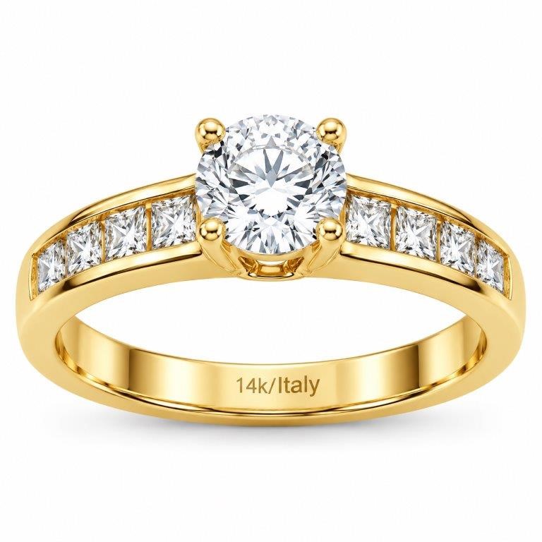 14K/Italy Stamped Yellow Gold Filled white Solitaire Ring - 7US-Bonus Gift