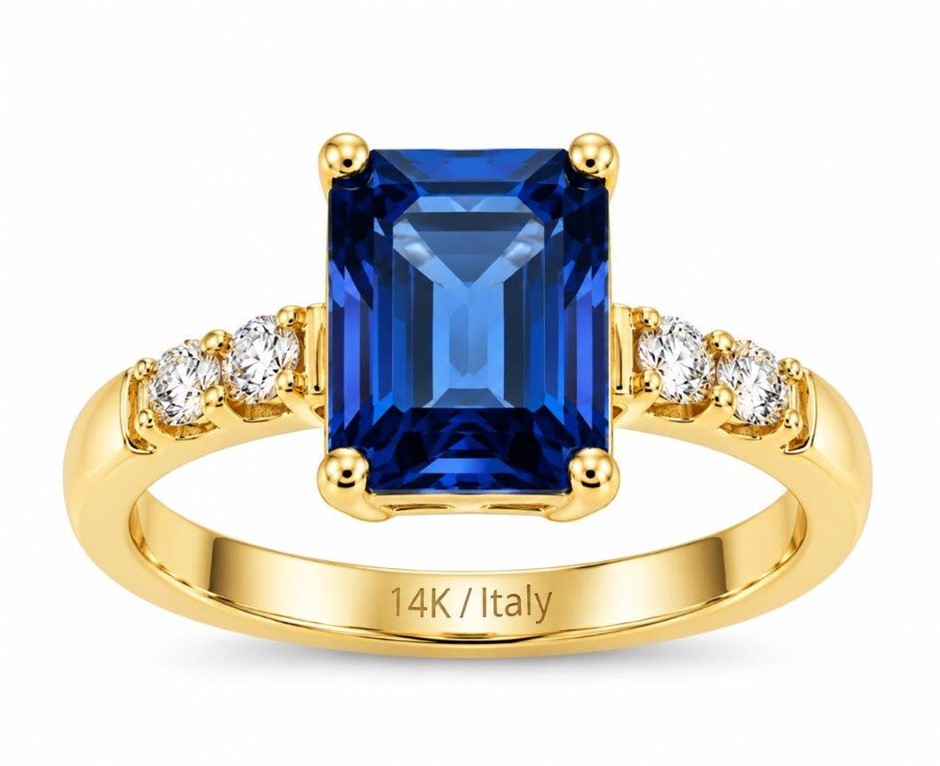 14K/Italy Stamped Yellow Gold  3.5ct Blue Emerald ct Ring- 10US-Bonus Gift