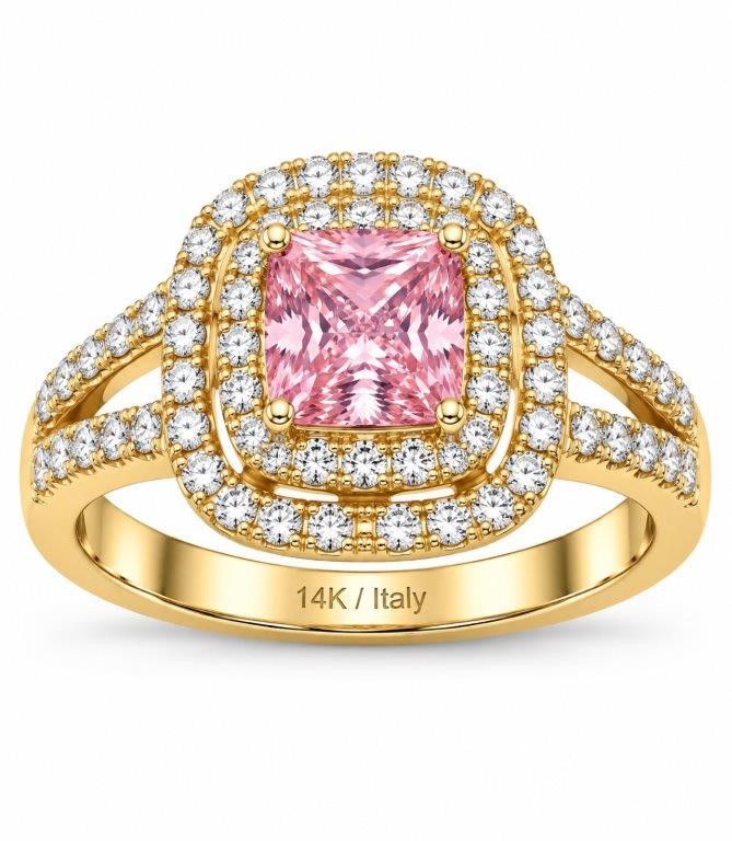14K/Italy Stamped Yellow Gold  1.5ct Pink Princess ct Ring- 9US-Bonus Gift