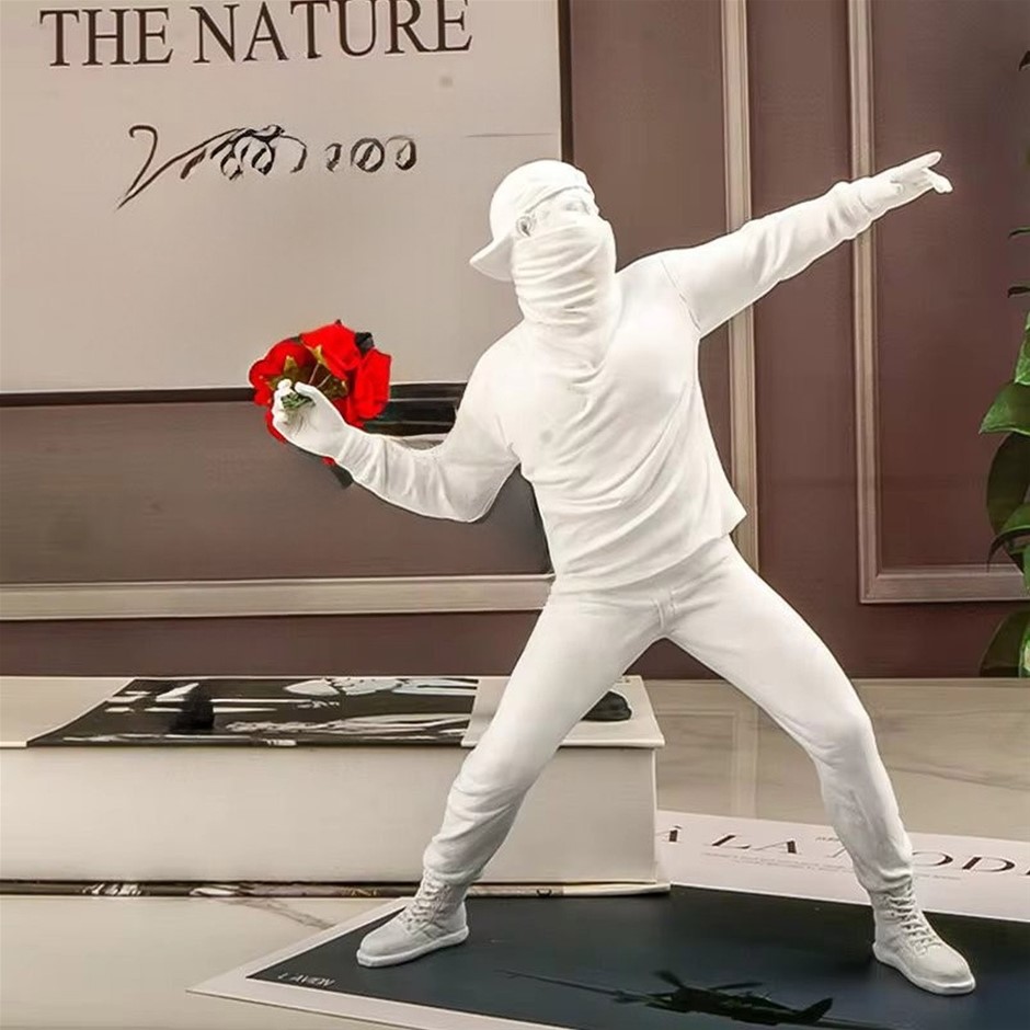 Banksy (after) Flower Thrower Statue Bomber Resin Statue - white