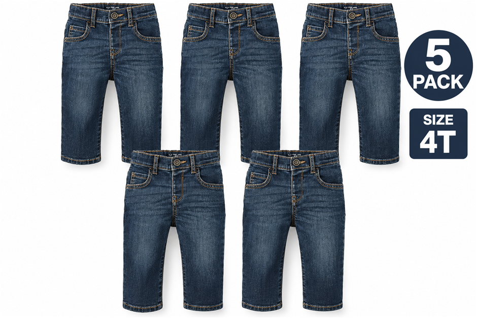 5 PACK THE CHILDREN'S PLACE Baby Boy's Stretch Skinny Jeans, Size 4T.
