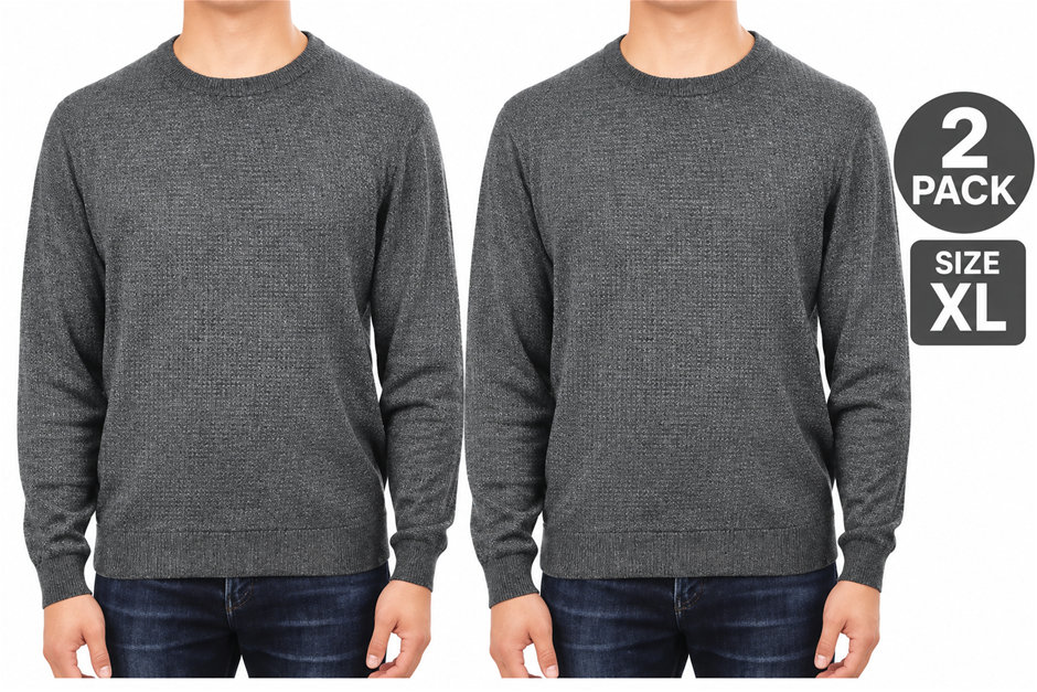 2 PACK TRUE NORTH Men's Sweater, Size XL, 60% Cotton, Charcoal.