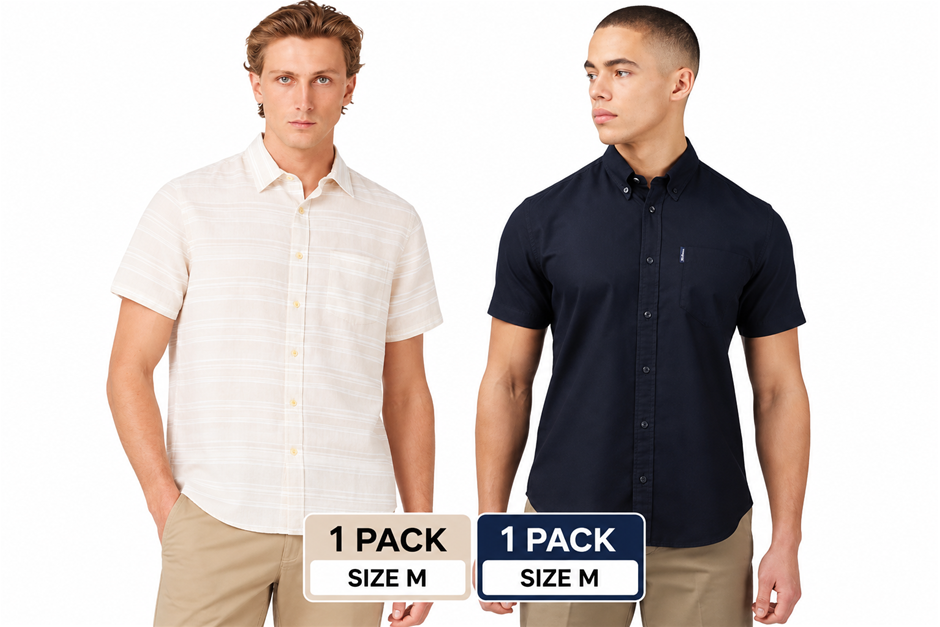 2 PACK Ben Sherman Men's Polo Shirt, 1 Navy and 1 Stripe, Both Medium