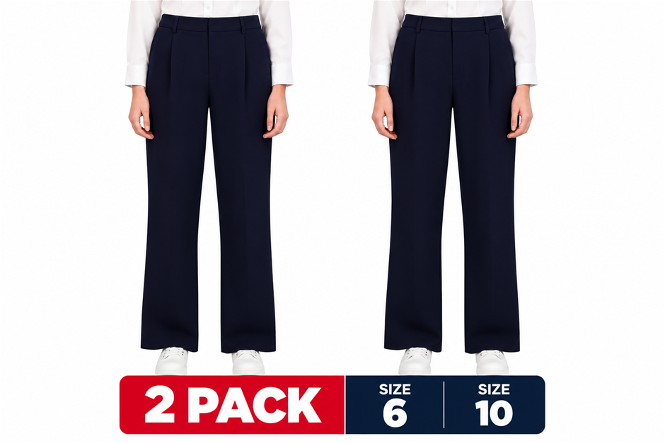 2 PACK DKNY Women's Wide Leg Pant, Size 6 & 10, Navy (NVY)..