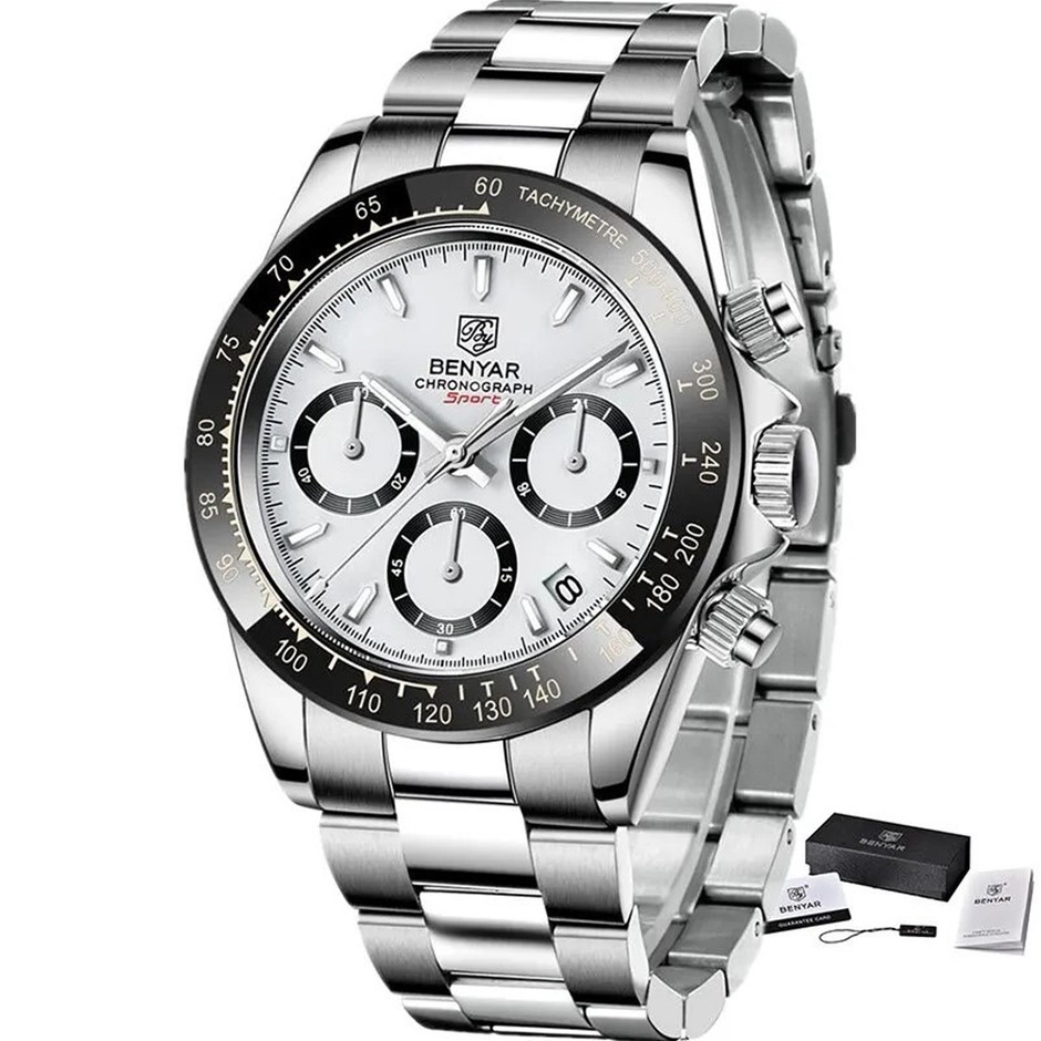 NEW BENYAR SS White SS Chronograph Watch