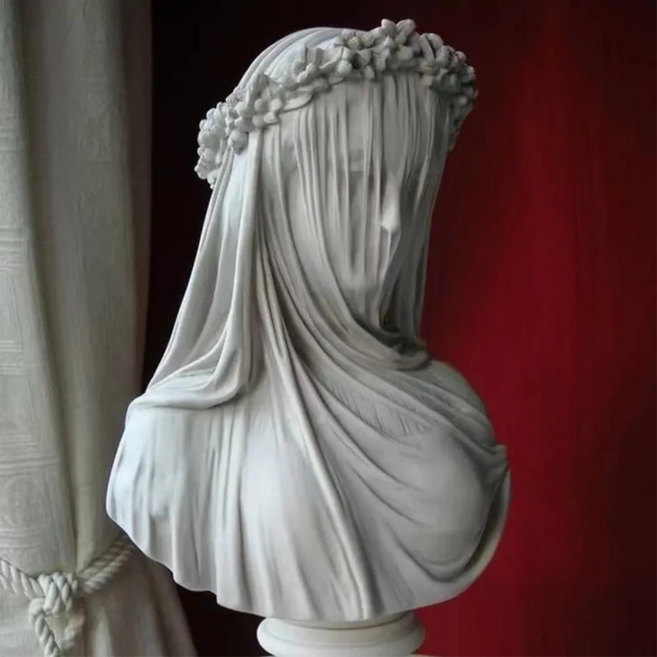 Vintage Retro Veiled Maiden Boddess Resin Statue
