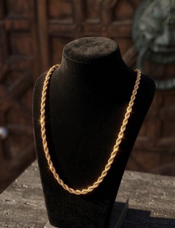 22k/ITALY  Yellow Gold Bonded Rope chain -(stamped 22K/ITALY)-Bonus Gift