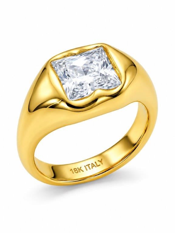 18K/ITALY Yellow Gold BondedRing -Emerald Cut -Quality Guarantee-8US
