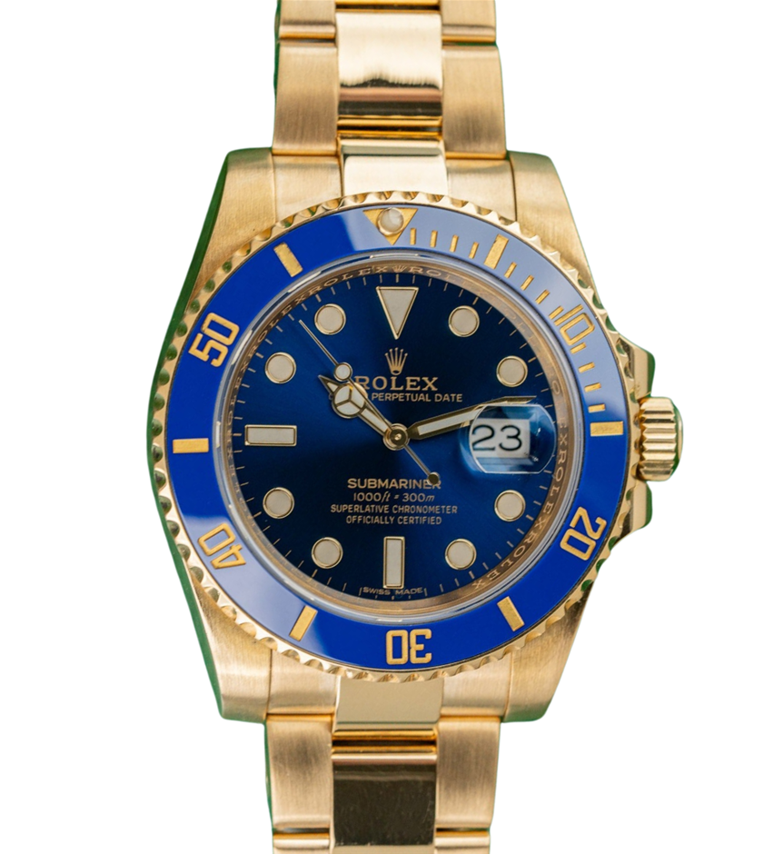 ROLEX SUBMARINER DATE AUTO 40MM 18K YELLOW GOLD 116618LB BLUE BXP COA