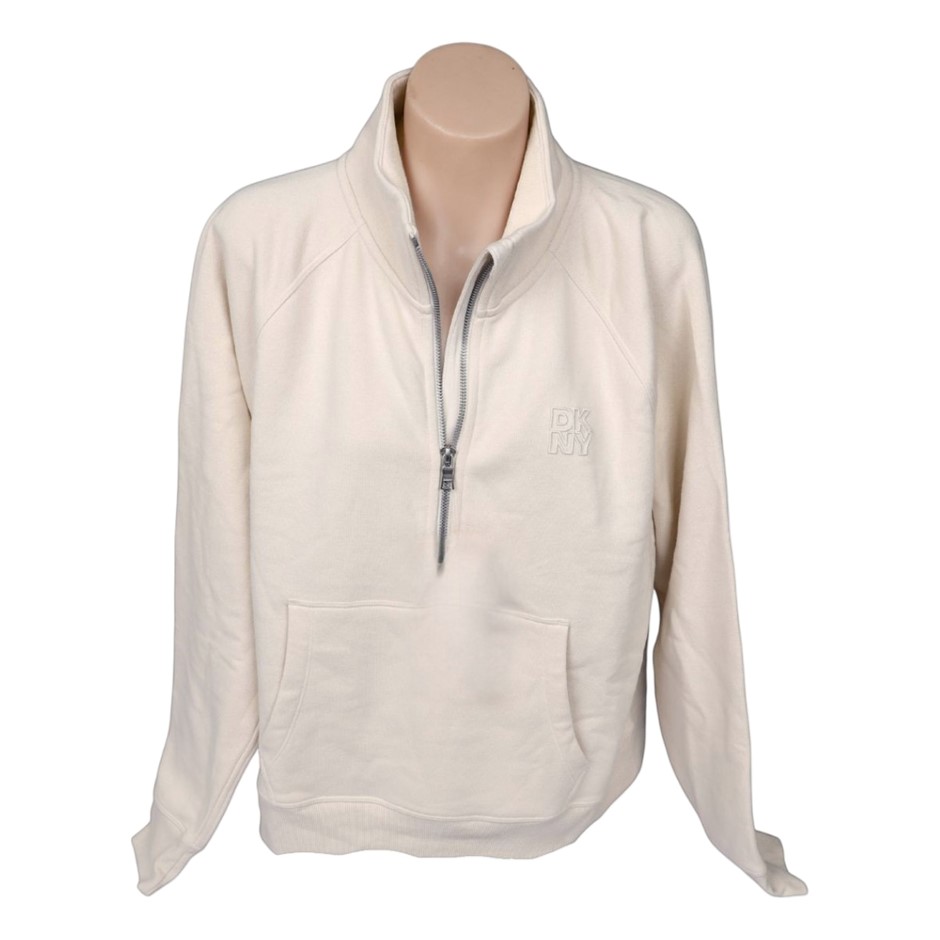 DKNY Women's Half Zip Fleece Sweatshirt, Size L, Oat.