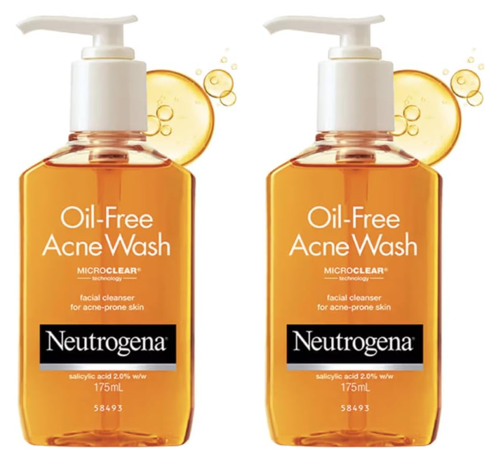 2x Neutrogena Oil Free Acne Wash Face Cleanser 175ml|Suitable for Acne-Pron