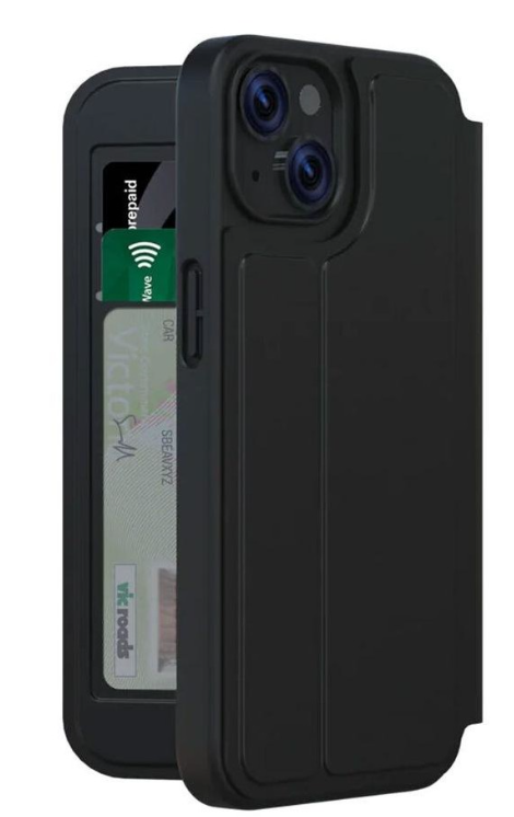 3sixT SlimFolio Phone Case for iPhone 14 Pro Max, Black Leather