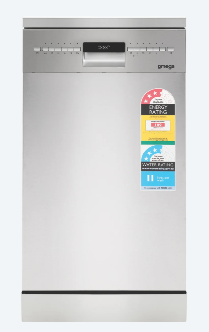 Omega 45cm Freestanding Dishwasher Stainless Steel NB: with dent (see photo