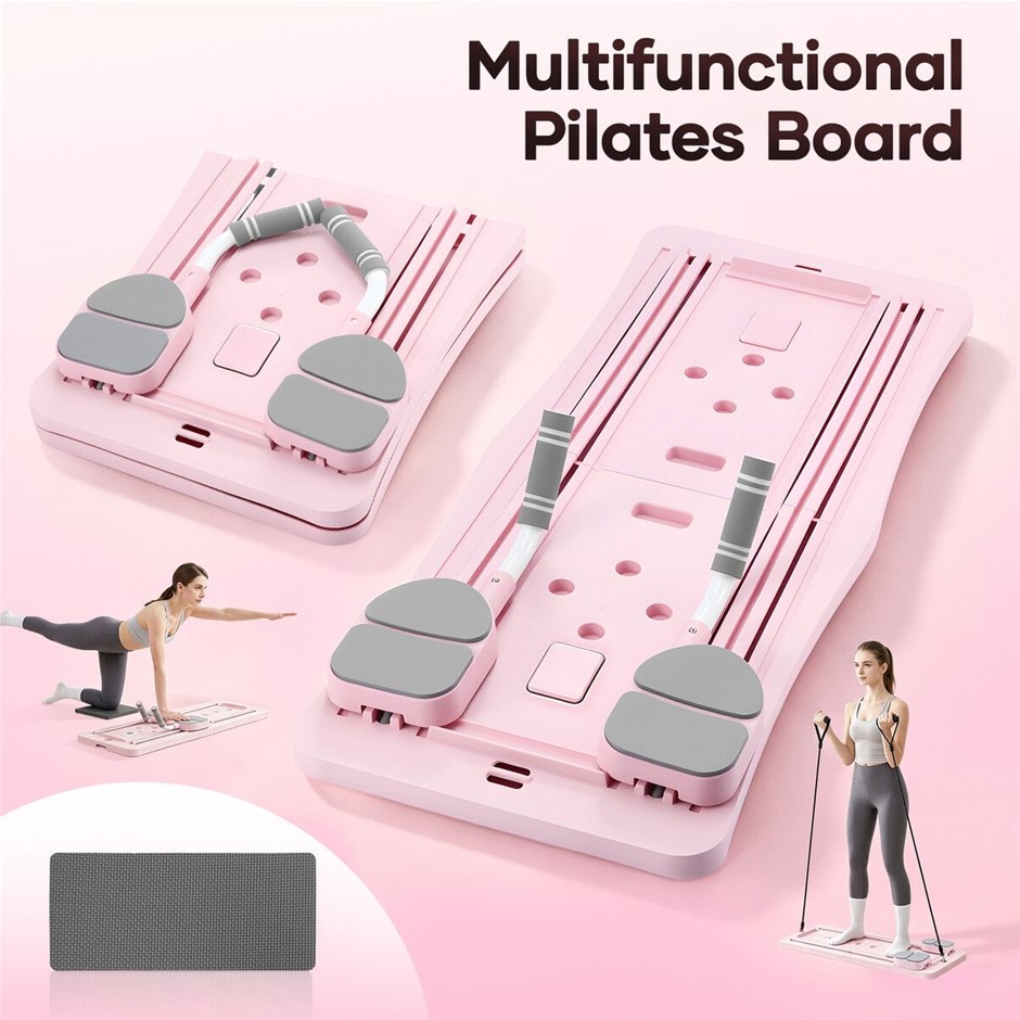 Foldable Pilates Board Reformer with Resistance Bands Home Gym Pink