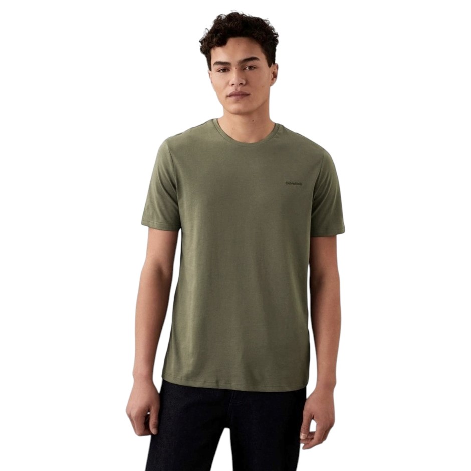 CALVIN KLEIN Men's Solid Liquid Script Tee, Size XL, 100% Cotton, Dusty Oli