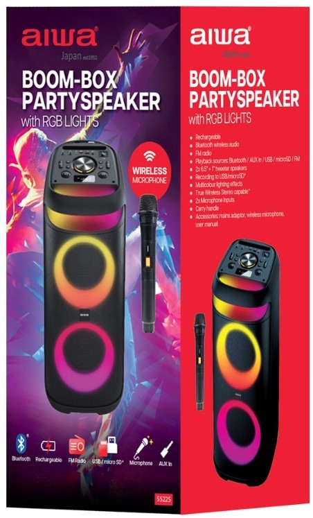 AIWA Boom-box Party Speaker with RGB Lights NB: Minor use, dent, no packagi