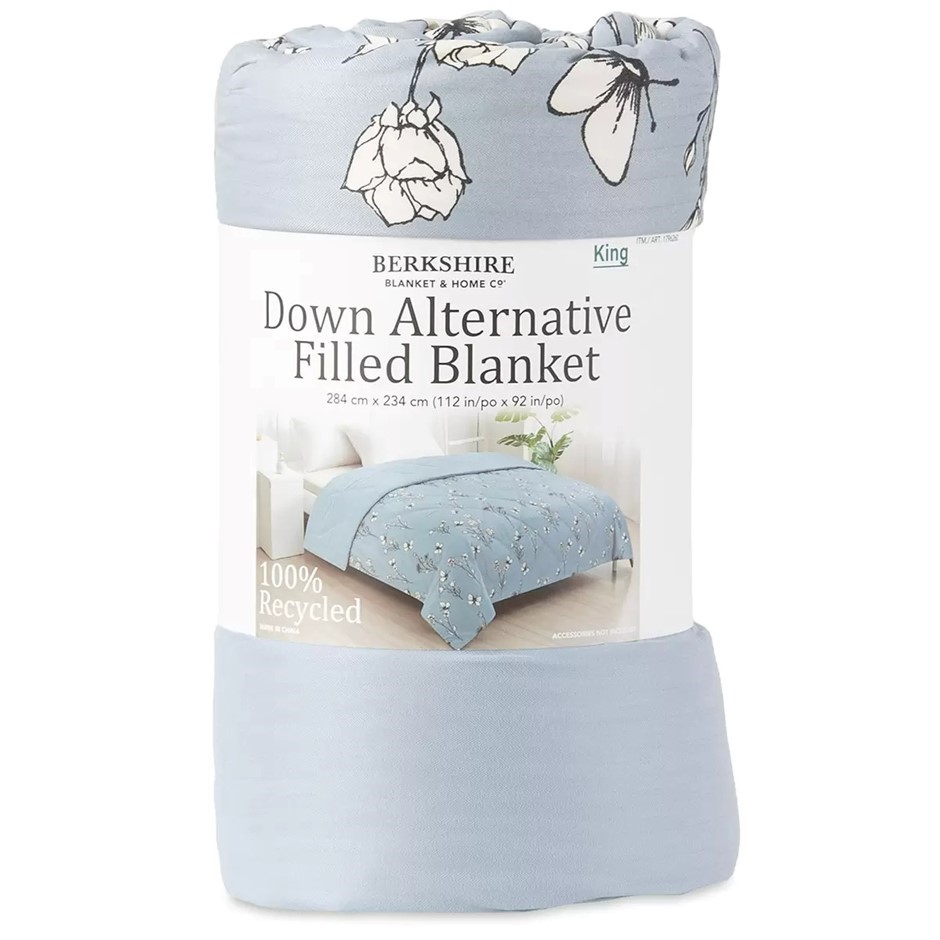 BERKSHIRE Down Alternative Blanket, King, Blue/White Floral. NB: Not in ori