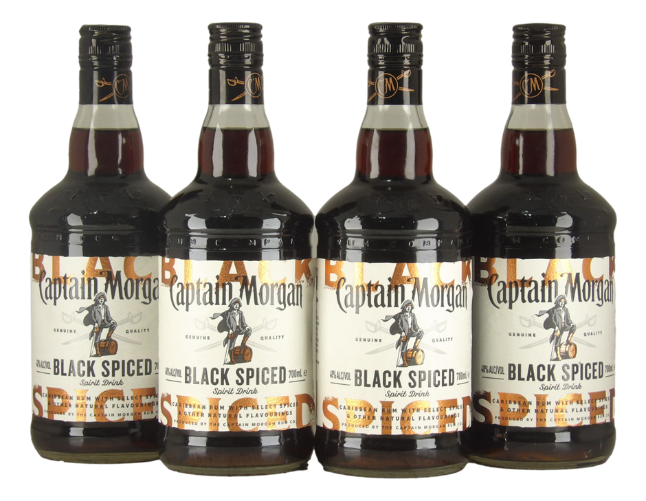 Captain Morgan Black Spiced Rum (4x 700mL). Jamaica.