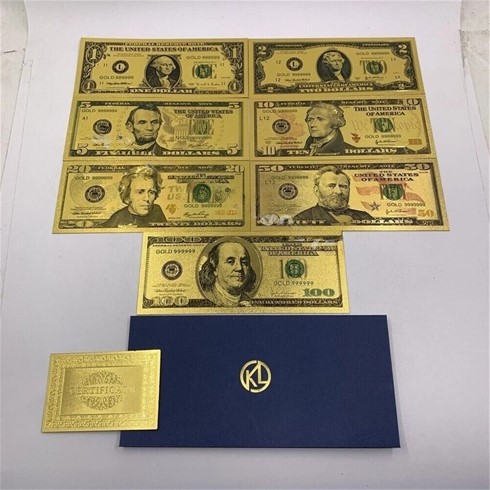 7pc USD 1 2 5 10 20 50 100 Dollar Bill Gold Foil Banknote
