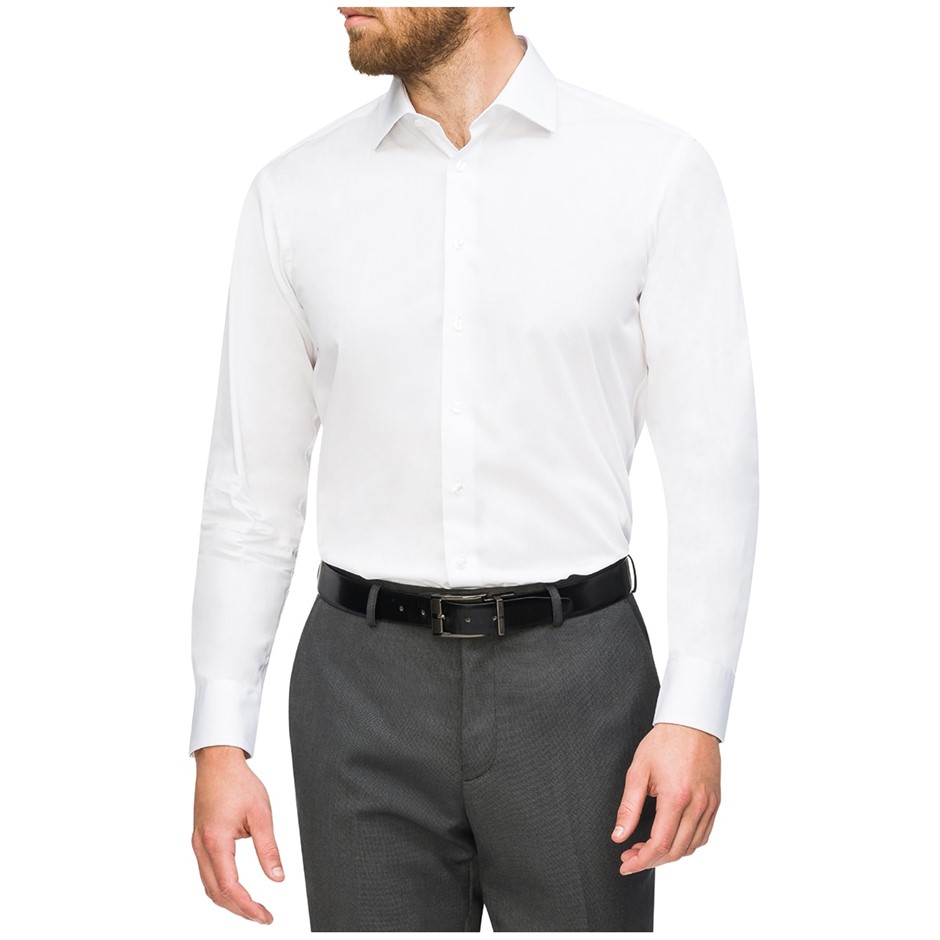 CALVIN KLEIN Men's Slim Fit Shirt, Size 39/86, 60% Cotton, White (BWHT), CO