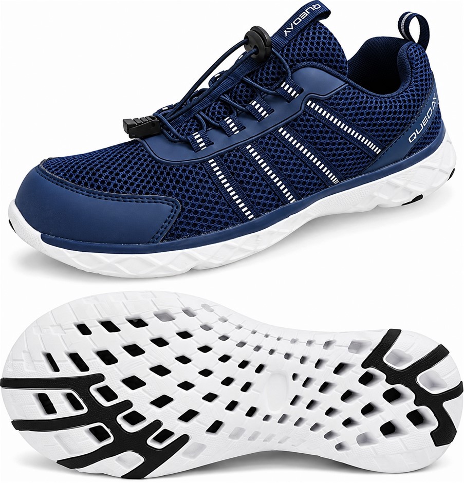 QUEDAY Unisex Water Shoes Quick Dry Barefoot Aqua Shoes, Navy, Size EUR 42