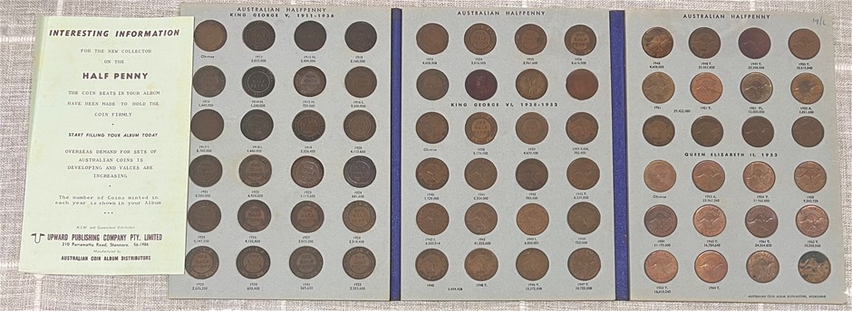 Complete Australian Pre-Decimal Copper Half Penny Set of 80