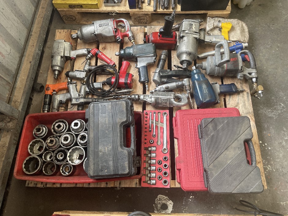Assorted Pneumatic Tools, Impact Sockets and Hand Tools