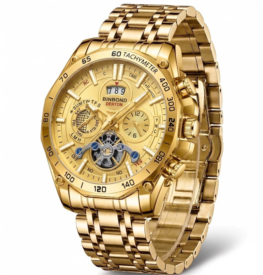 Jewelz Merchants Gold Skeleton Waterproof Watch