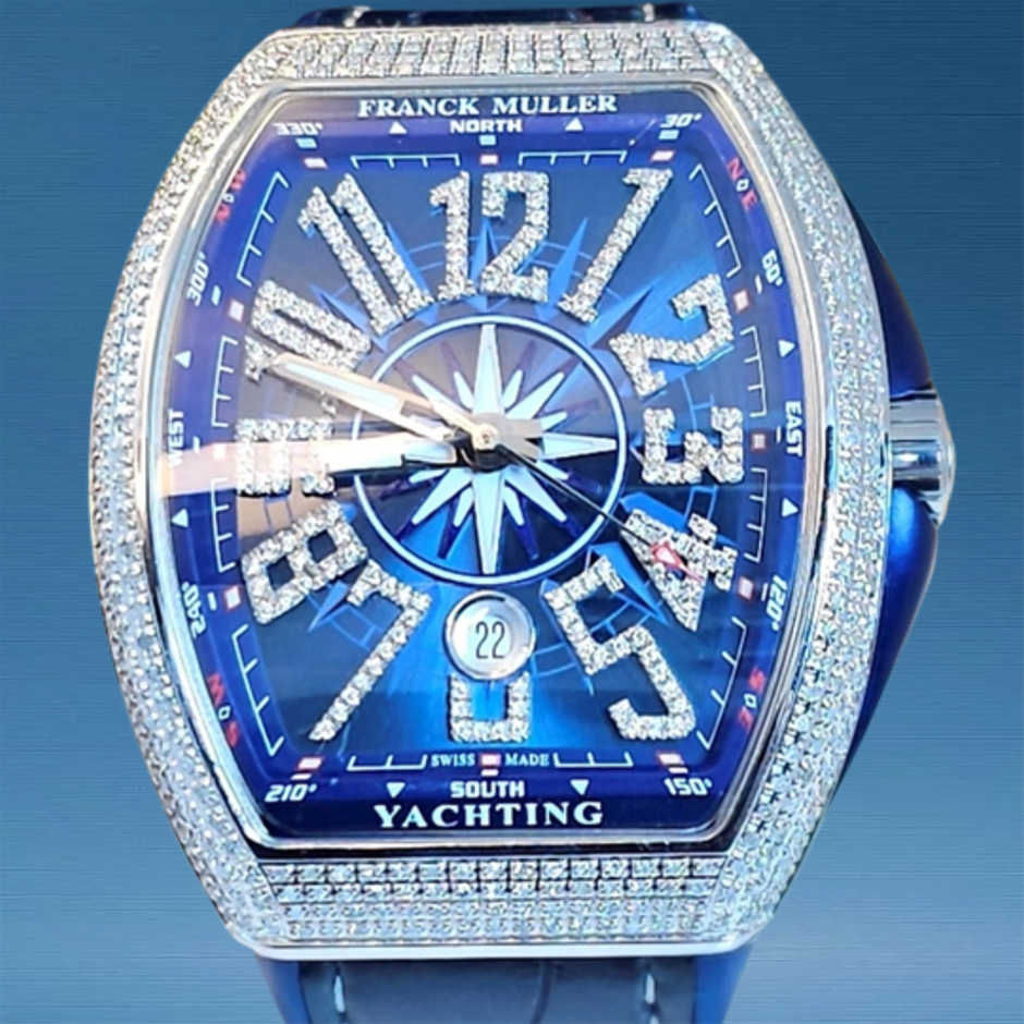 FRANCK MULLER VANGUARD YACHTING CUSTOM DIAMOND AUTO STAINLESS STEEL BXP COA