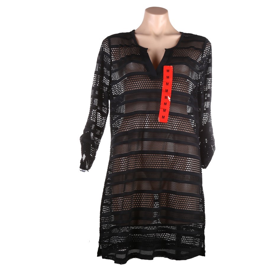 LEO & NICOLE Women's Beach Poncho, Size M, Polyester/ Elastane, Black.  Buy